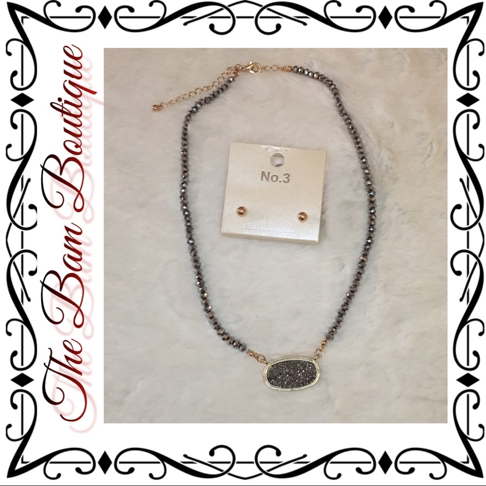 Druzy Oval Necklace/Earring Set